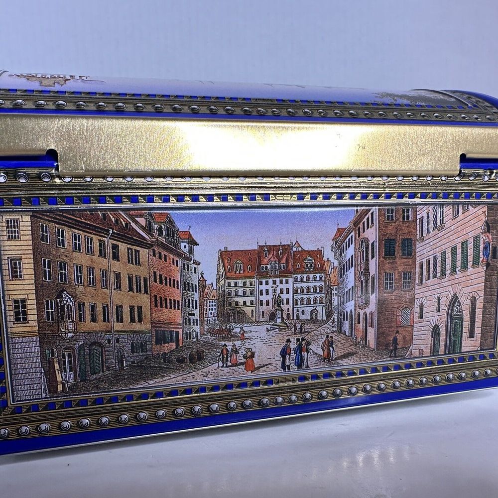 Vintage Germany Music Box Hinged Lid Musical Cookie Tin Box-Nuremberg Scenes - Picture 9 of 9